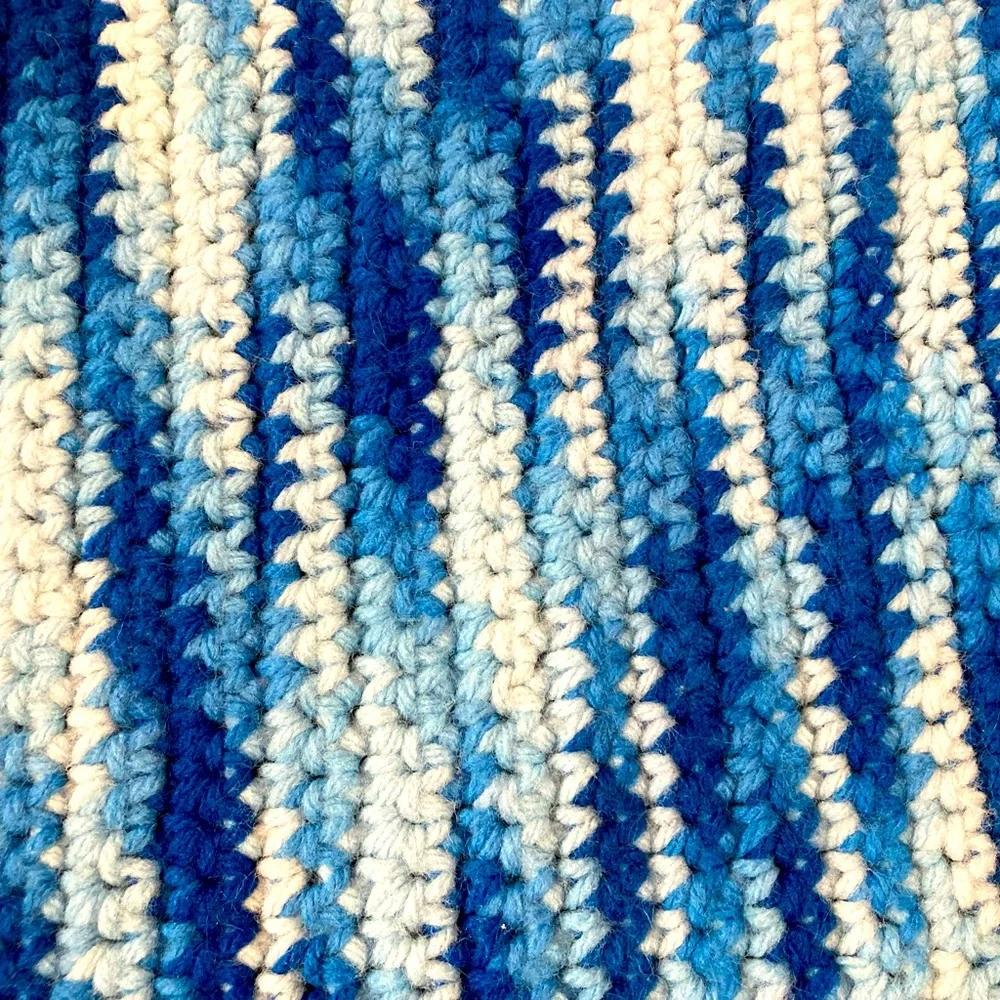 Unique Retro Tie Dye Look Hand Knit/Crochet Blue Monochromatic Throw/Blanket